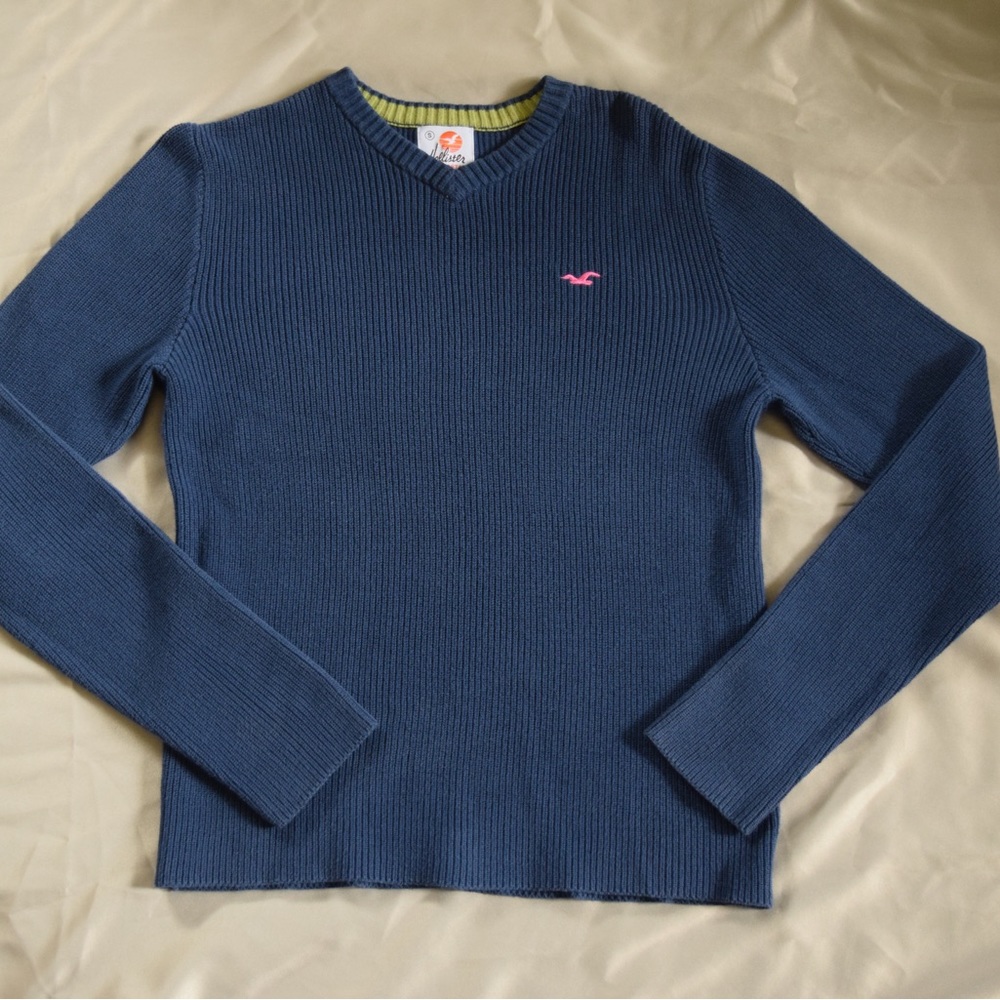 Hollister Coastal Classics Navy Blue 100% Cotton Knit Sweater Long Sleeve Small
